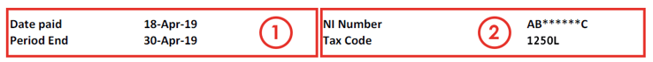 Payslip Sections 1 and 2 (1250L)